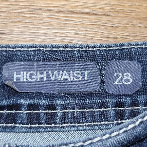 Grace In LA High Waist Denim Jeans w/ Raw Hem Bell Bottoms & Bling - Size 28 - Picture 9 of 10